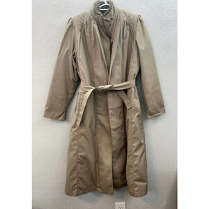 London Fog Womens Tan Faux Fur Lined Button Up Trench Coat Size 6 Reg Vintage